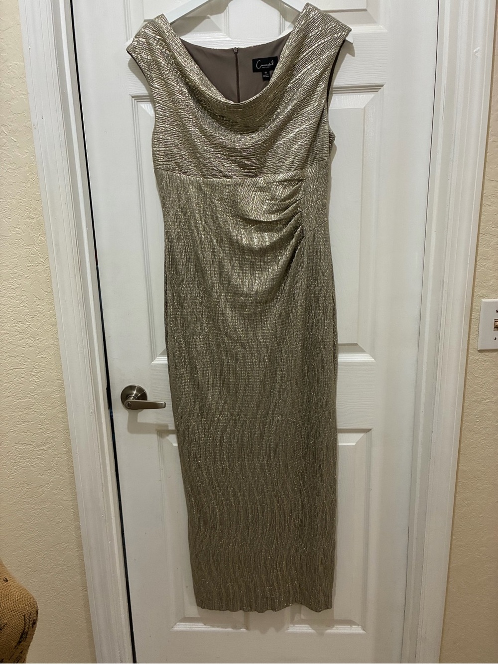 Connected Apparel Metallic Gold Cowl Neck Maxi Dress size 10